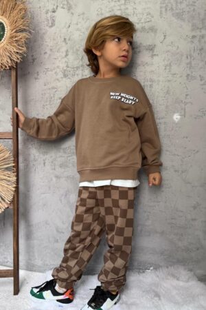 Damalı Pantolonlu Orj Marka Takım (Acı Kahve)