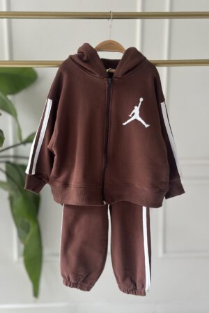 Kapüşonlu Hırkalı Unisex Takım Acı Kahve (2-13 yaş)