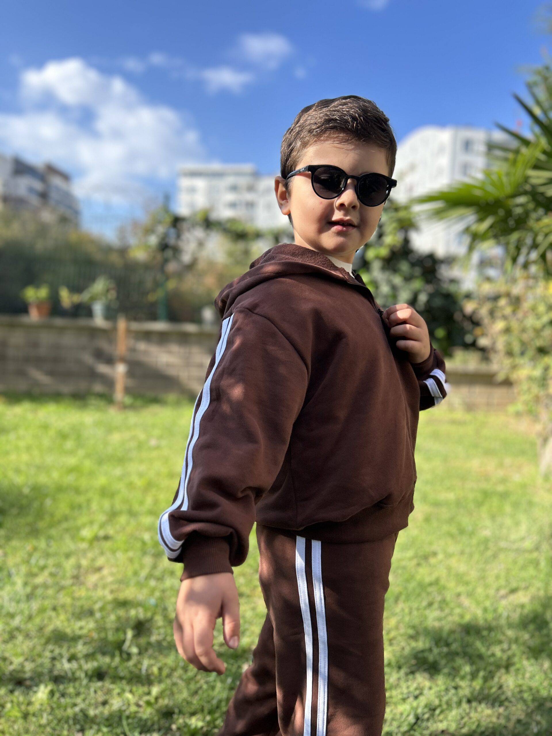 Kapüşonlu Hırkalı Unisex Takım Acı Kahve (2-13 yaş) - Görsel 8