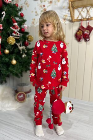 Unisex Yeni Yıl Pijama Takımı (Kırmızı)