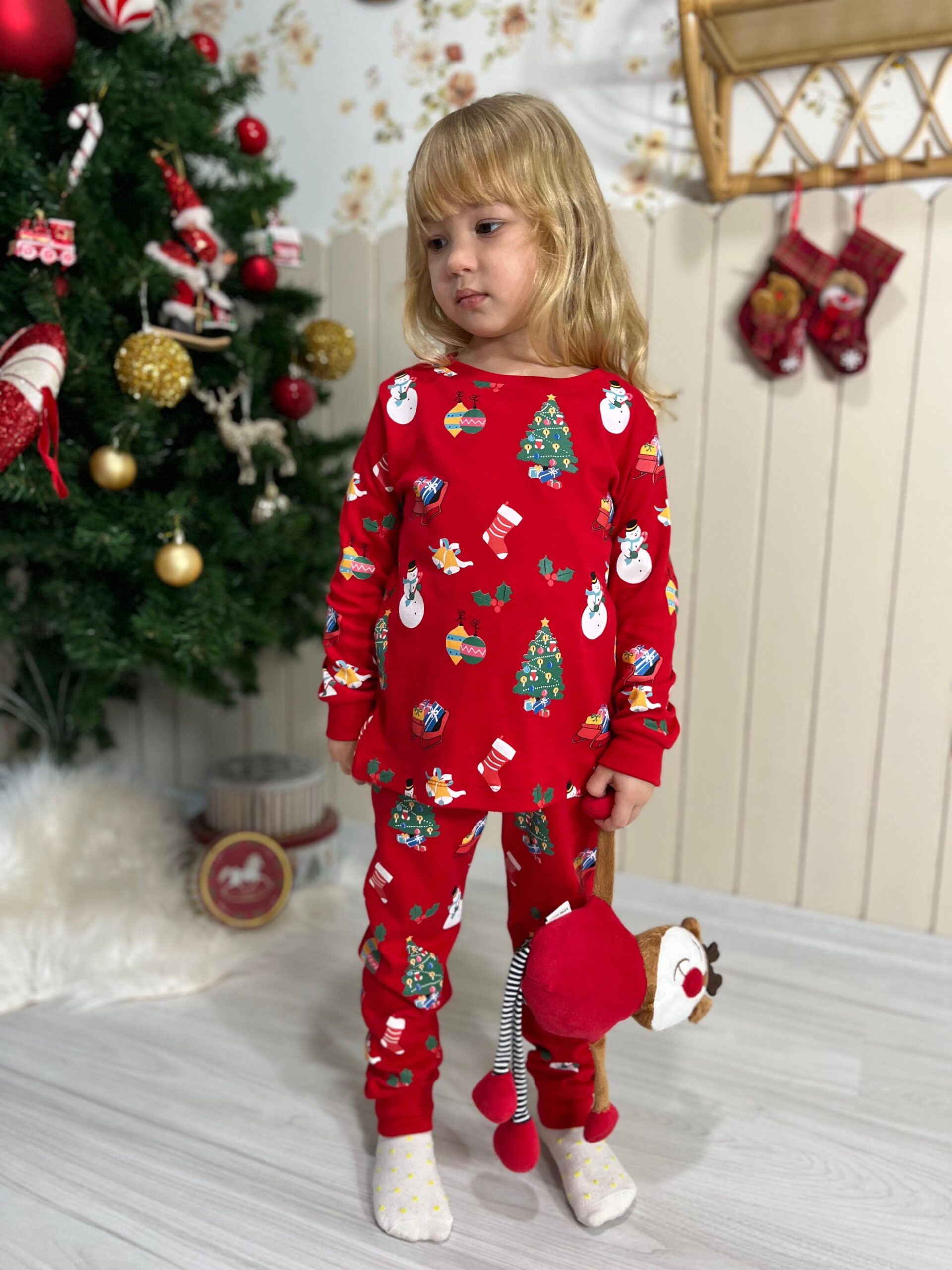 Unisex Yeni Yıl Pijama Takımı (Kırmızı)