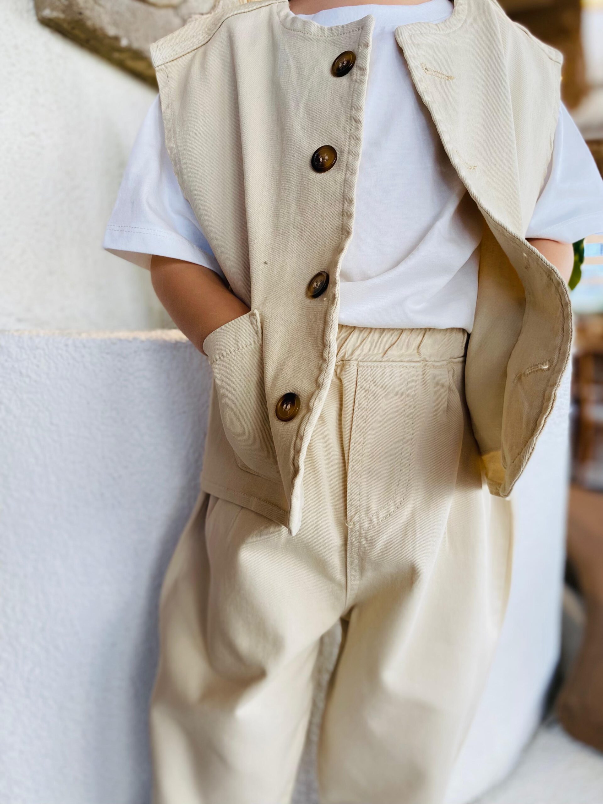 Unisex Denim Yelek (Krem) - Görsel 2