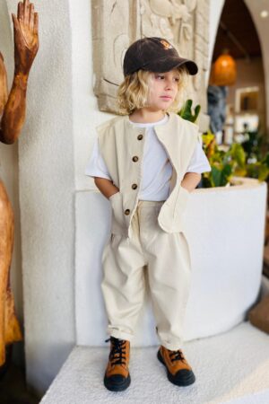 Unisex Denim Yelek (Krem)