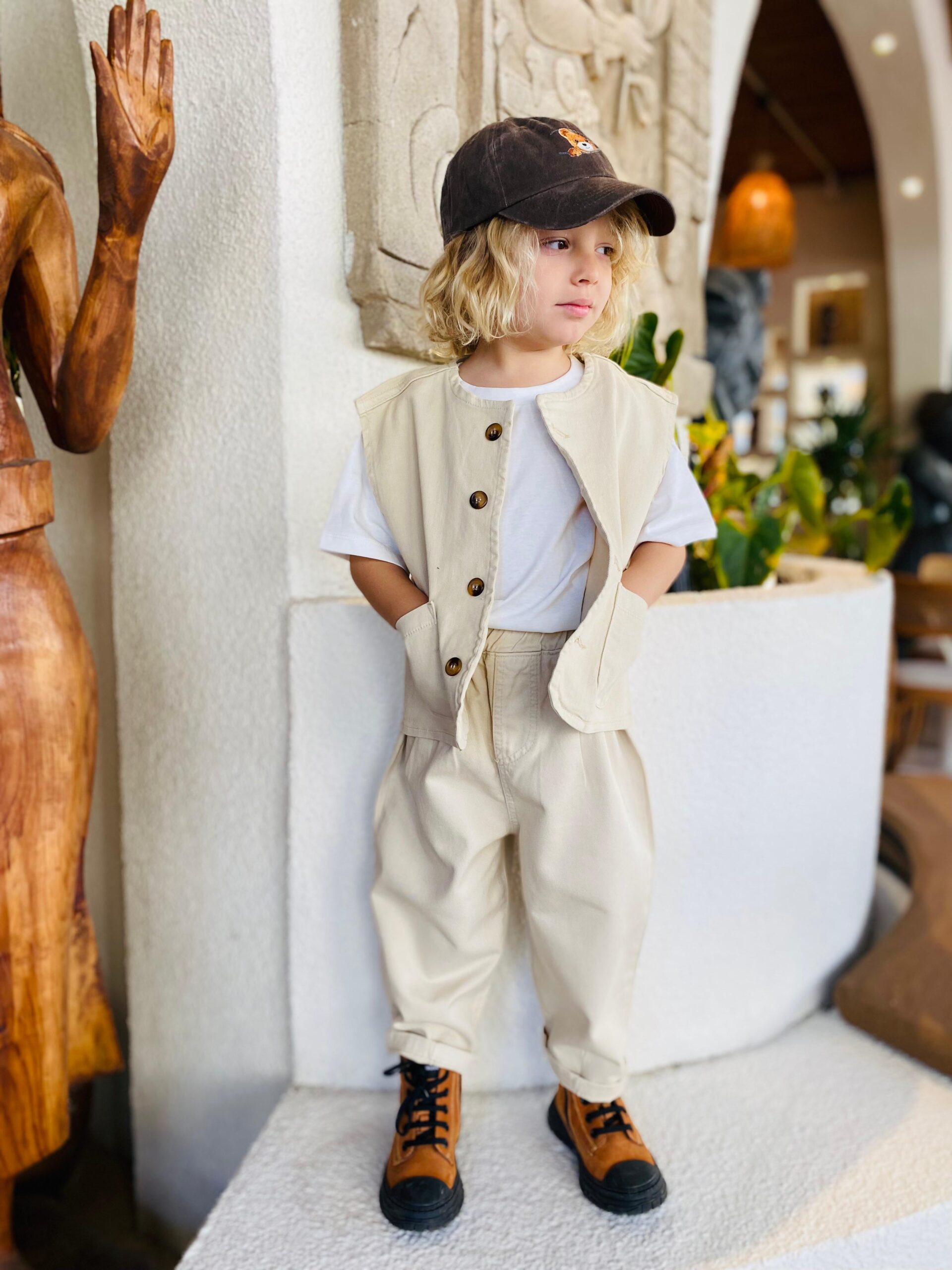 Unisex Denim Yelek (Krem)