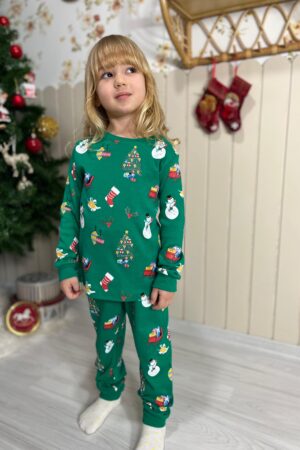 Unisex Yeni Yıl Pijama Takımı (Yeşil)