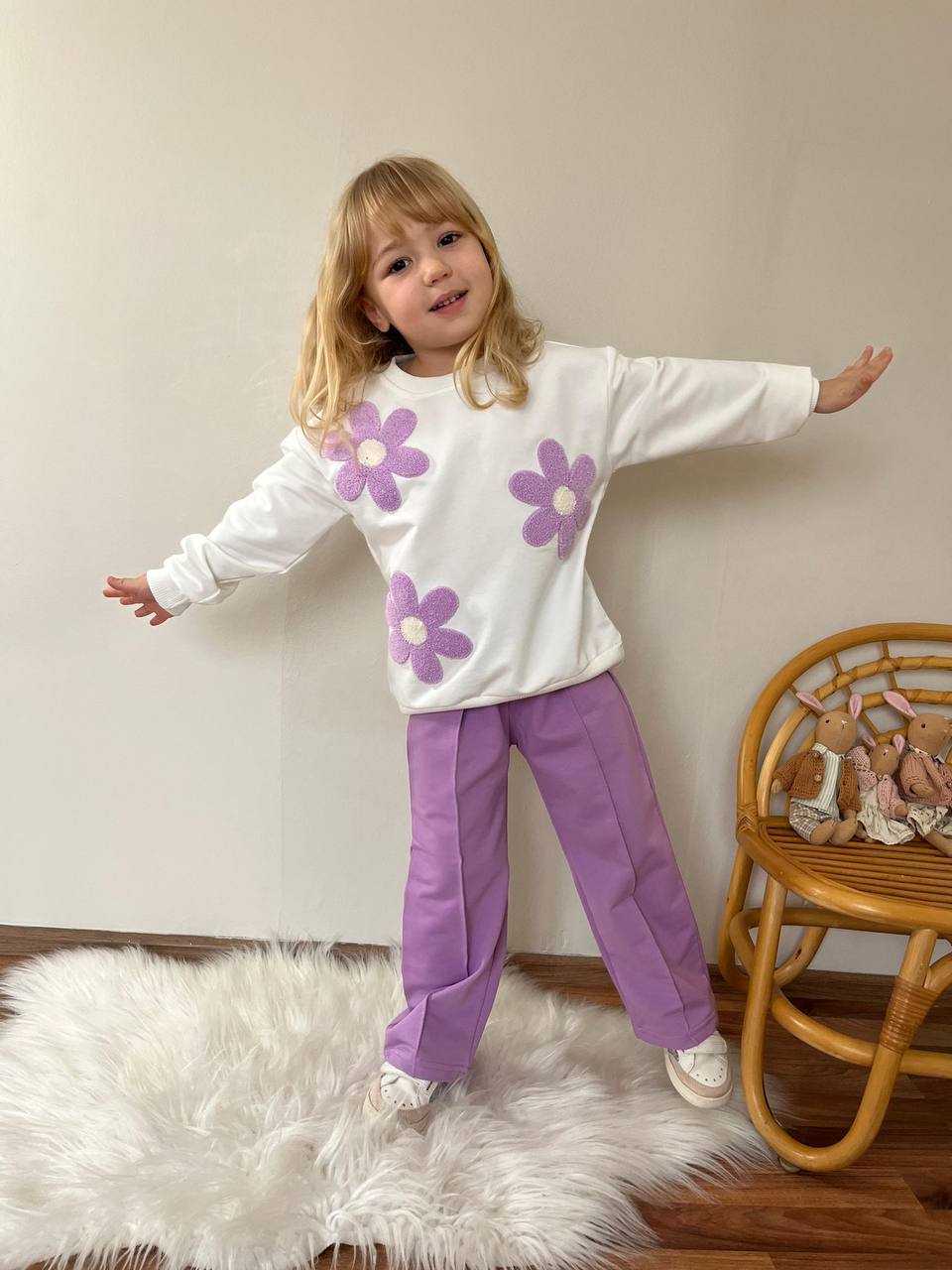 Çiçek Punç Kız Çocuk Takım (Lila) - Görsel 4