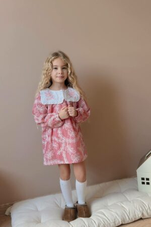 Alternative view of Yaka Nakışlı Brode Kız Çocuk Elbise