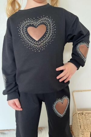 Alternative view of Kalp Detaylı Kız Çocuk Takım (Siyah)