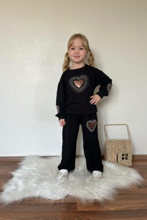 Kalp Detaylı Kız Çocuk Takım (Siyah)
