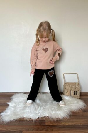 Alternative view of Kalp Detaylı Kız Çocuk Takım (Kahve)