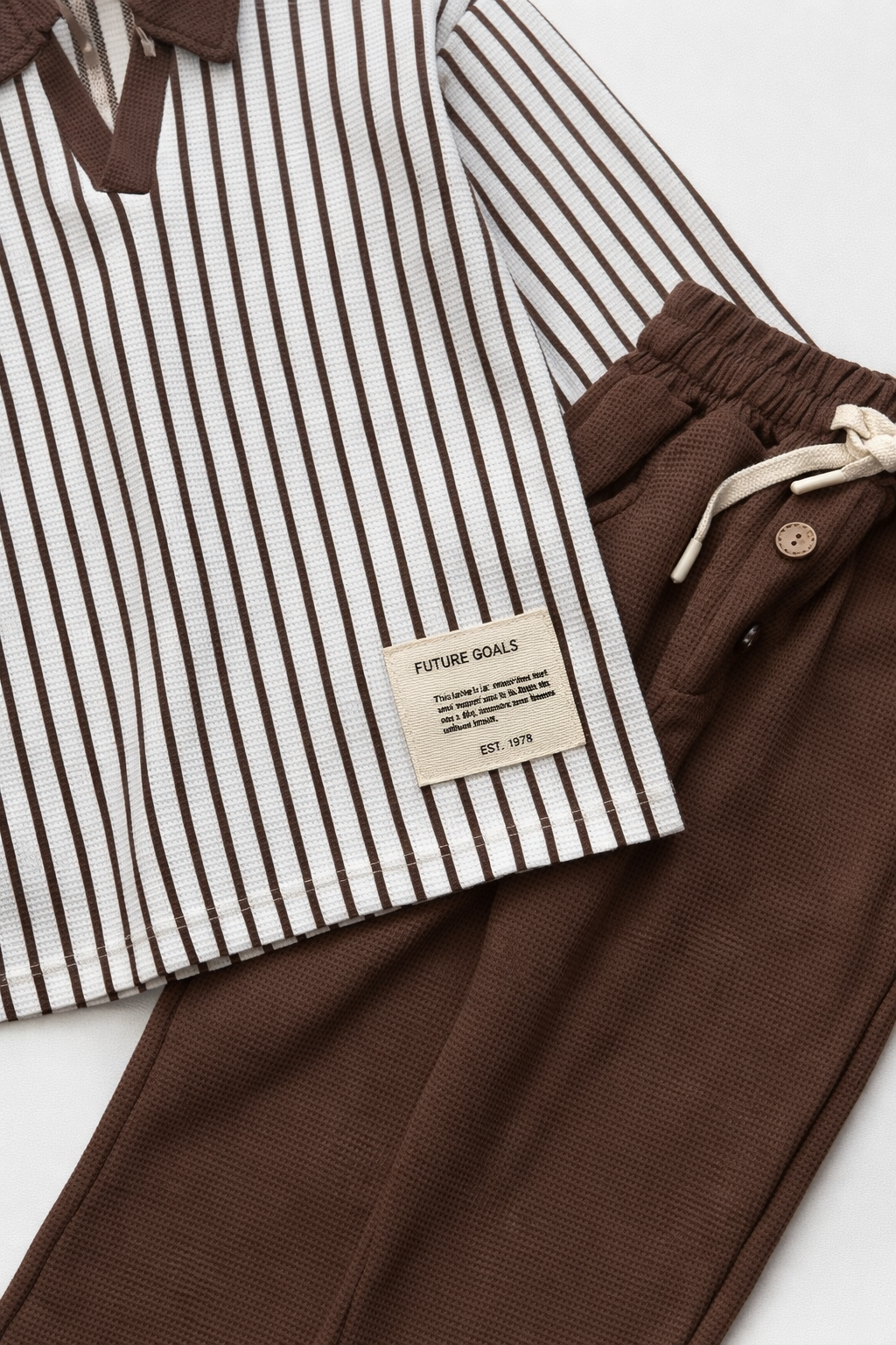 Çizgili Gofre Dokulu Mevsimlik Takım (Acı Kahve) - Görsel 2