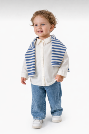 Erkek Çocuk Gömlekli 3’lü Takım (Mavi)