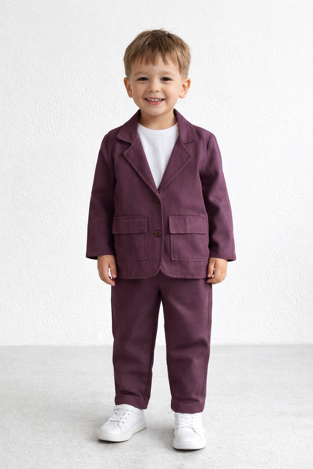 %100 Pamuklu Keten Takım Elbise (Bordo) - Görsel 2