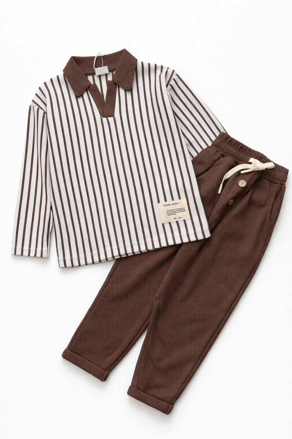 Çizgili Gofre Dokulu Mevsimlik Takım (Acı Kahve)