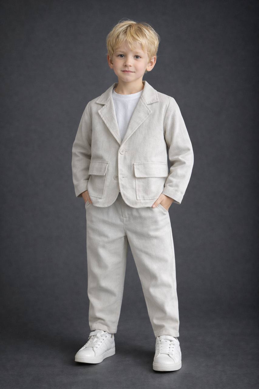 %100 Pamuklu Keten Takım Elbise (Bej) - Görsel 2