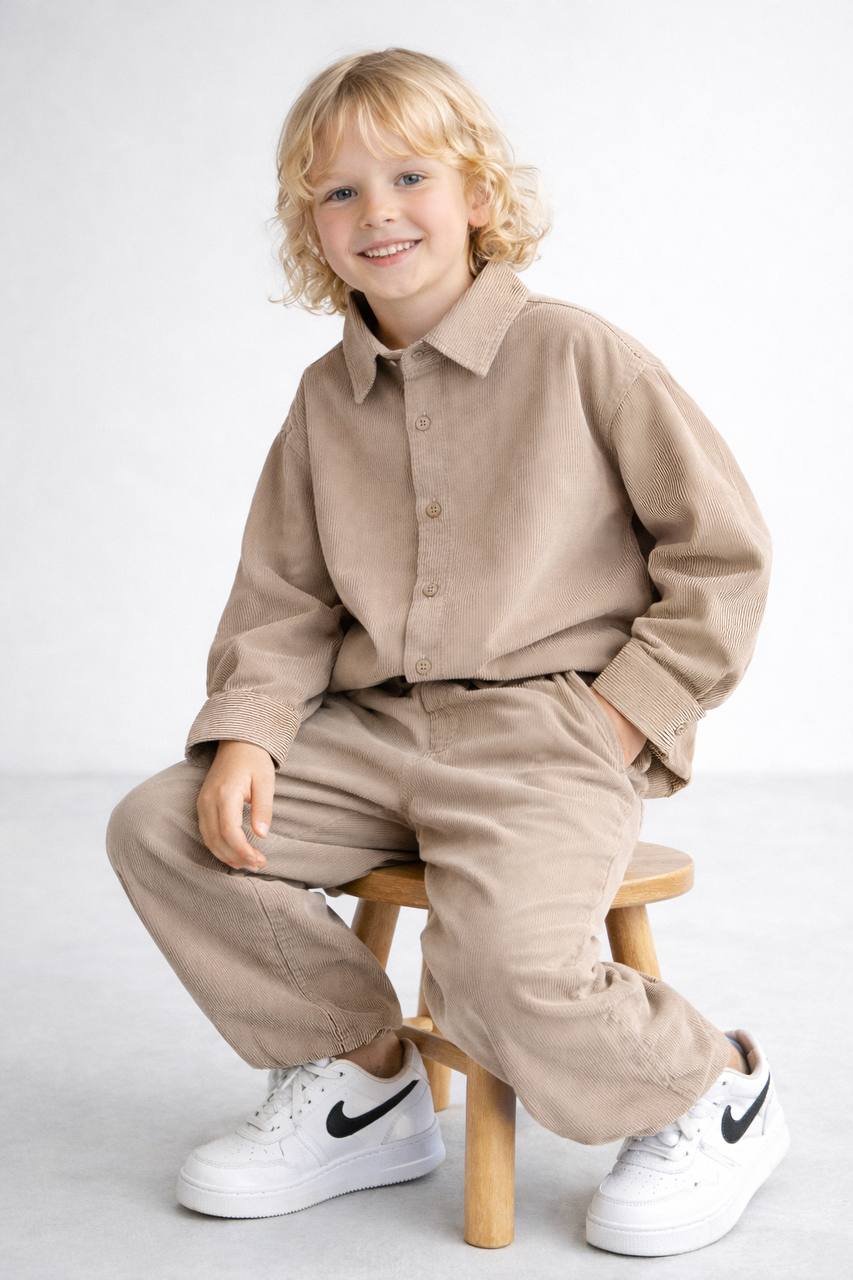 Erkek Çocuk Yumuşacık Kadife Takım (Kahve) - Görsel 2
