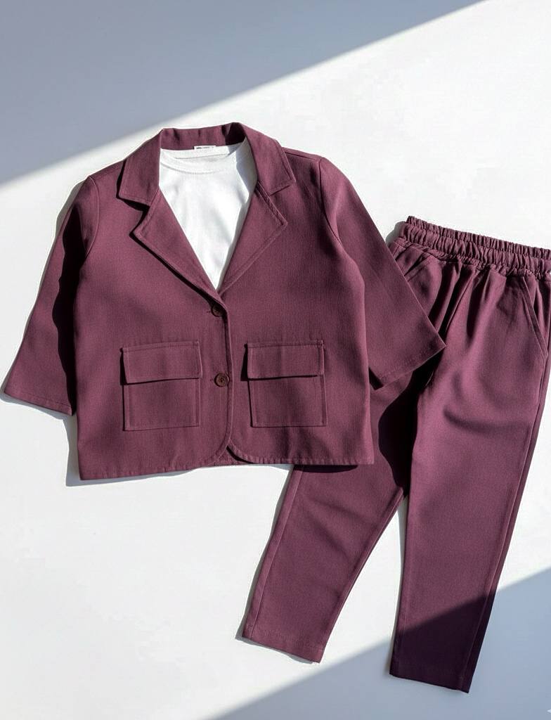 %100 Pamuklu Keten Takım Elbise (Bordo) - Görsel 5