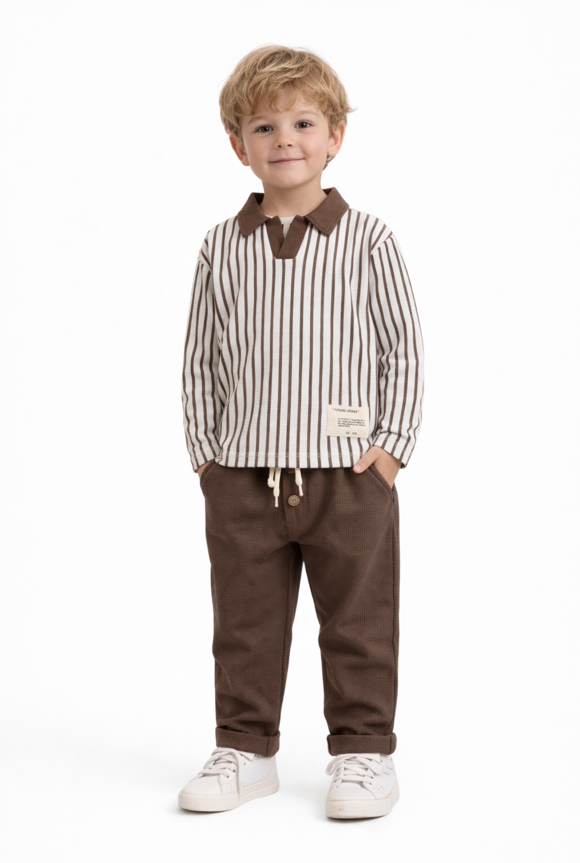 Çizgili Gofre Dokulu Mevsimlik Takım (Acı Kahve) - Görsel 3