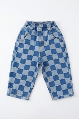 Damalı Balon Denim Pantolon - 5-6 Yaş