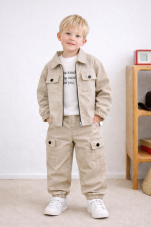 Erkek Çocuk Ceketli 3’lü Takım (Taş Rengi)