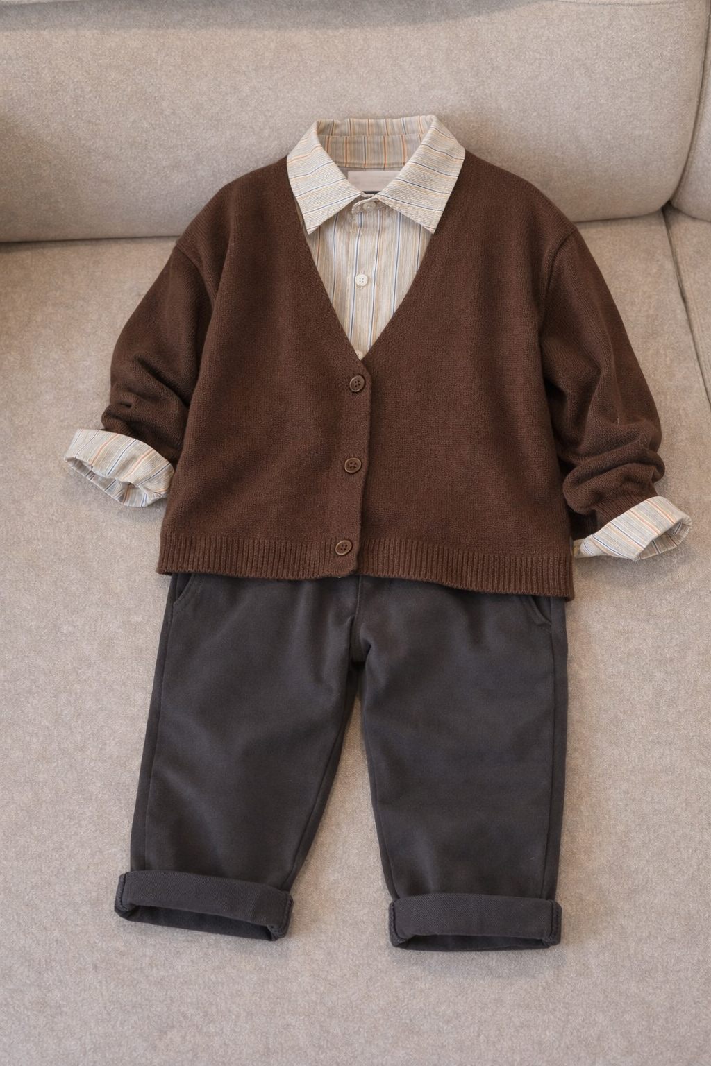 Çizgili Gömlekli Hırkalı 3’lü Takım - Görsel 2