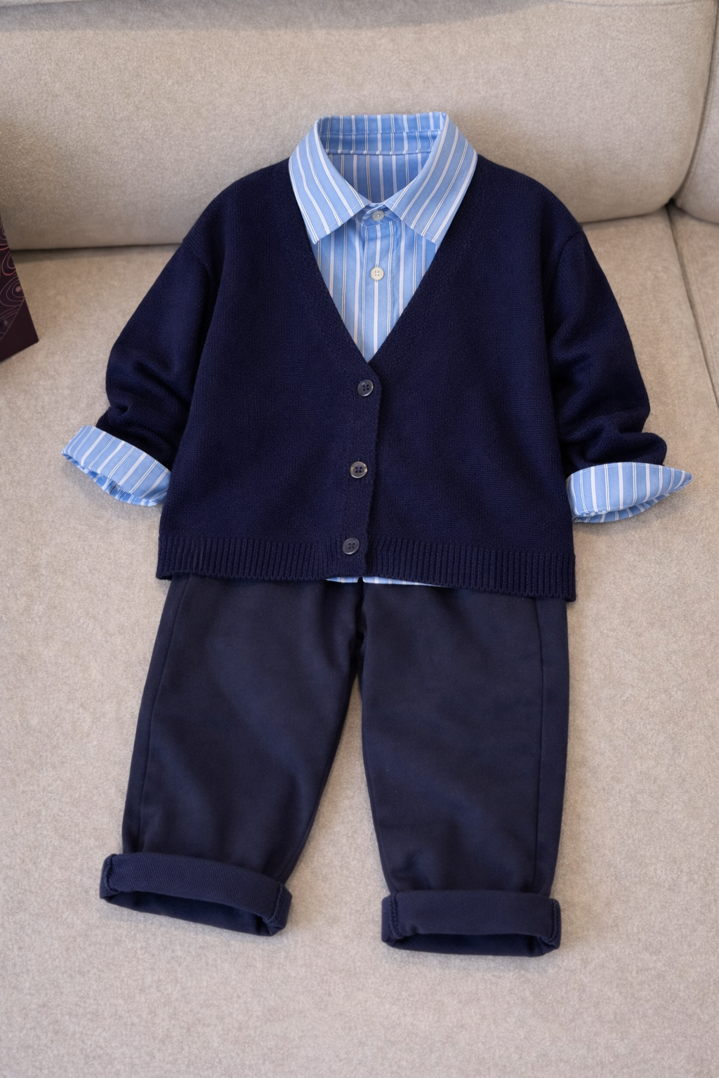 Çizgili Gömlekli Hırkalı 3’lü Takım - Görsel 4