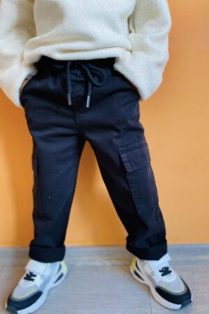 La’ciel Kargo Cepli Beli Lastikli Kot Pantolon (Siyah)