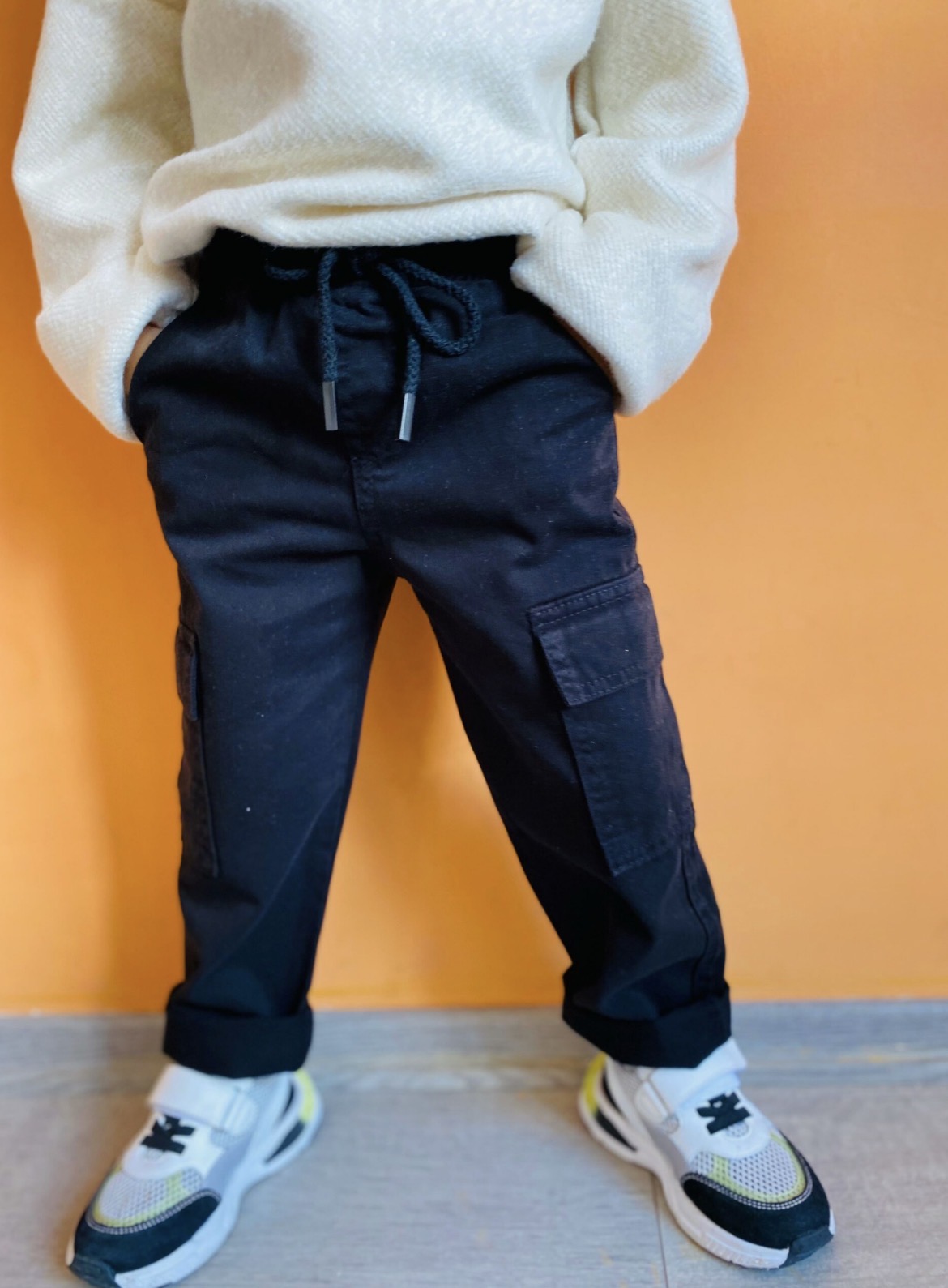 La’ciel Kargo Cepli Beli Lastikli Kot Pantolon (Siyah)