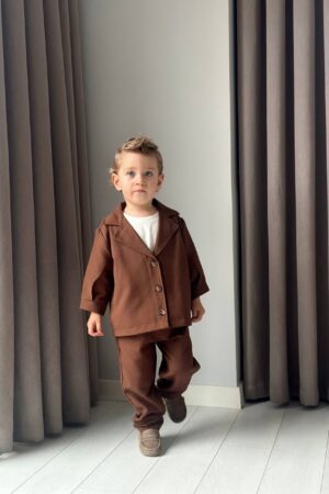 Alternative view of Erkek Çocuk Pamuklu Keten Takım Elbise (Kahve)