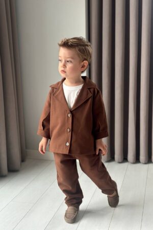 Erkek Çocuk Pamuklu Keten Takım Elbise (Kahve)