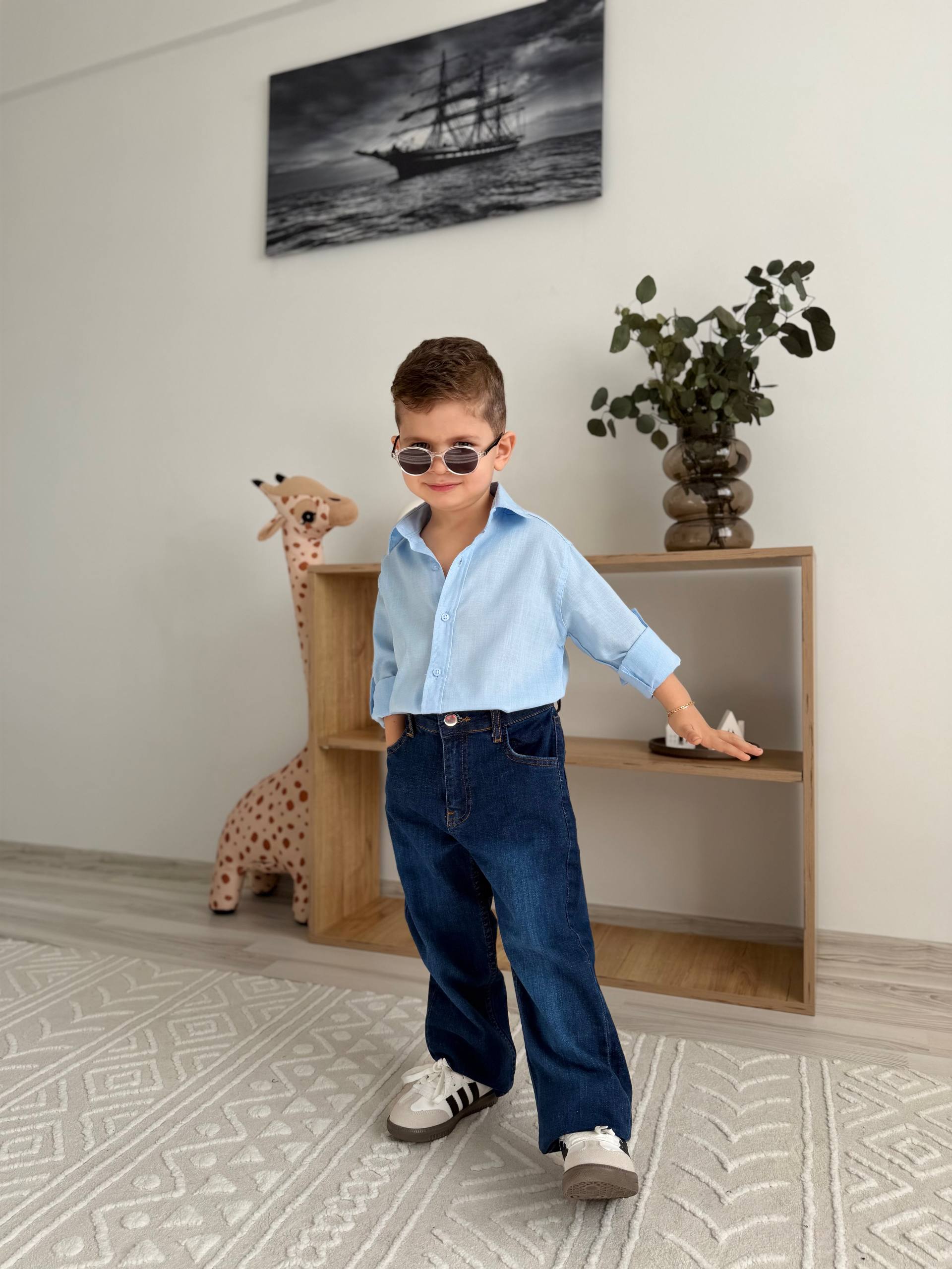 Mavi Kot Pantolon Mavi Gömlek Takım