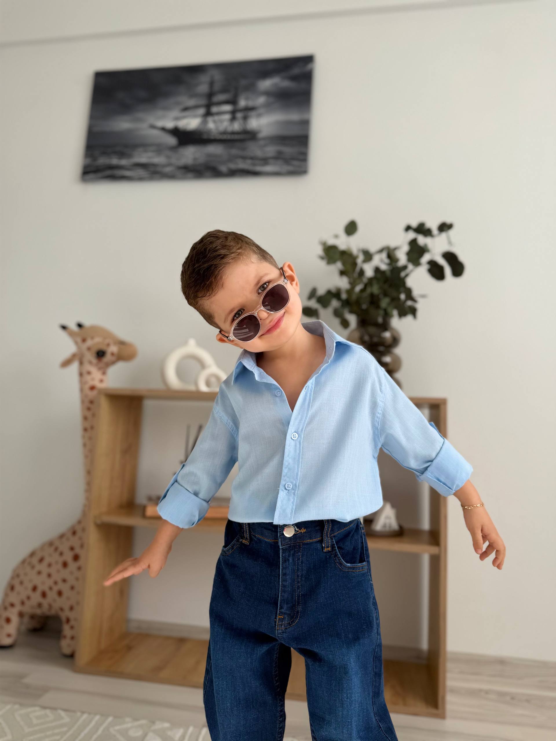 Mavi Kot Pantolon Mavi Gömlek Takım - Görsel 3