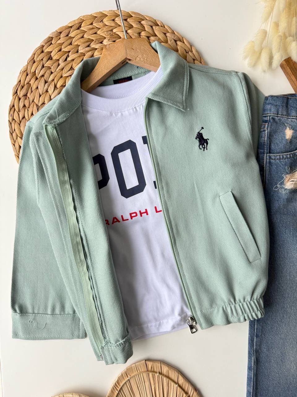 Ceketli Kot Pantolonlu 3'lü Takım (Mint) - Görsel 3