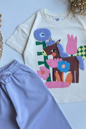 Alternative view of Punç Nakışlı Kız Çocuk Mevsimlik Takım (Lila)