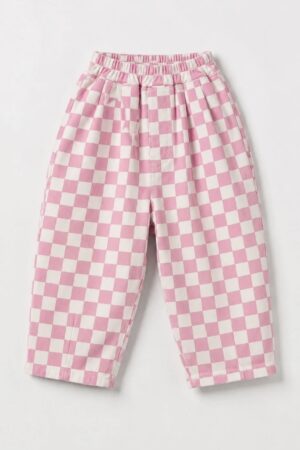 Rubby Keten Damalı Pantolon (Pembe)