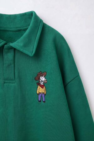 Alternative view of Polo Yakalı Sweatshirt (Yeşil)