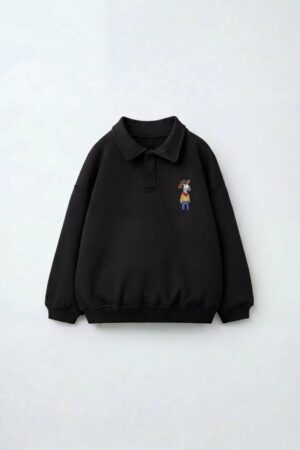 Polo Yakalı Swaetshirt (Siyah)