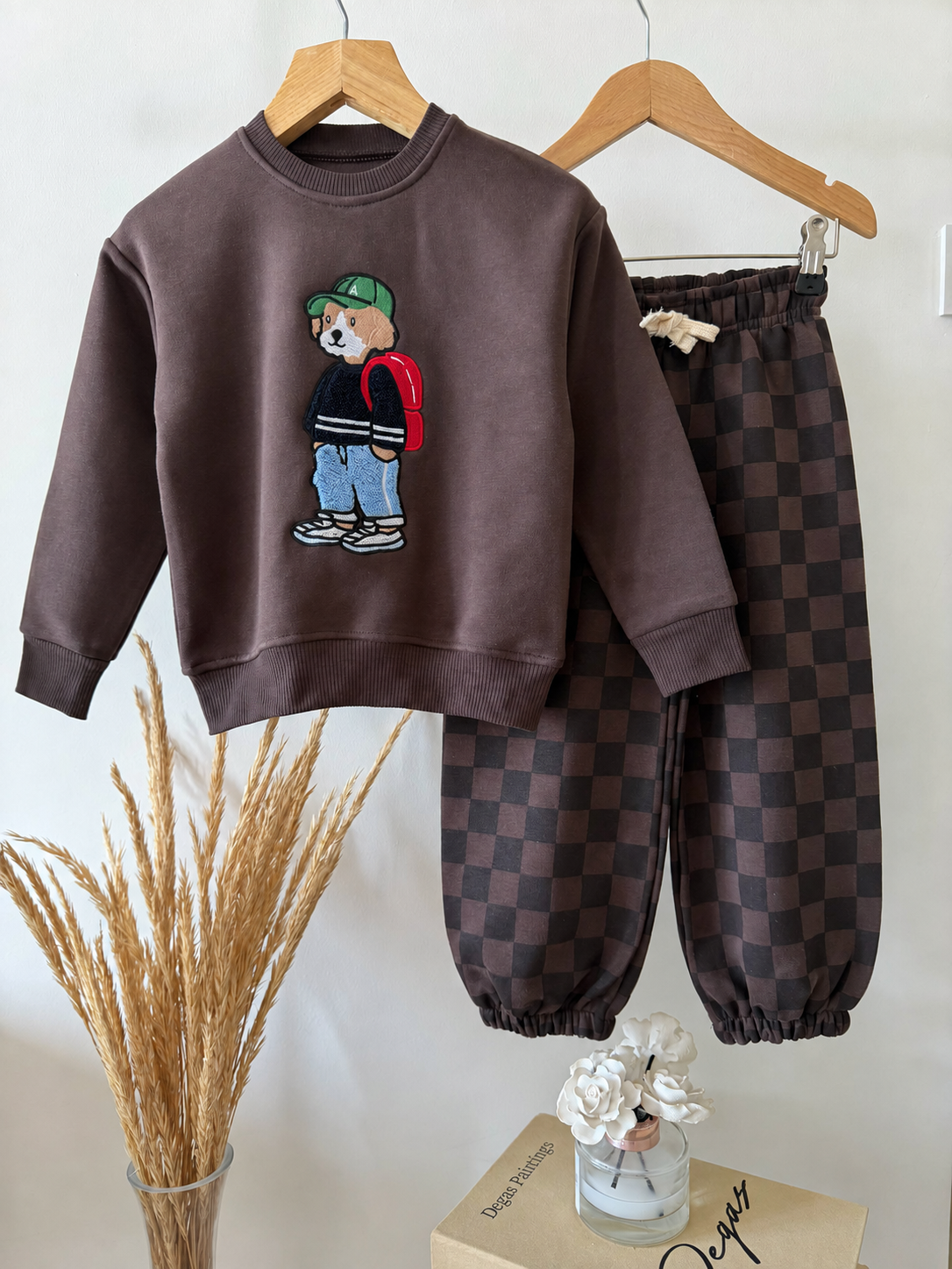 Bear Acı Kahve Damalı Pantolonlu Takım - Görsel 4