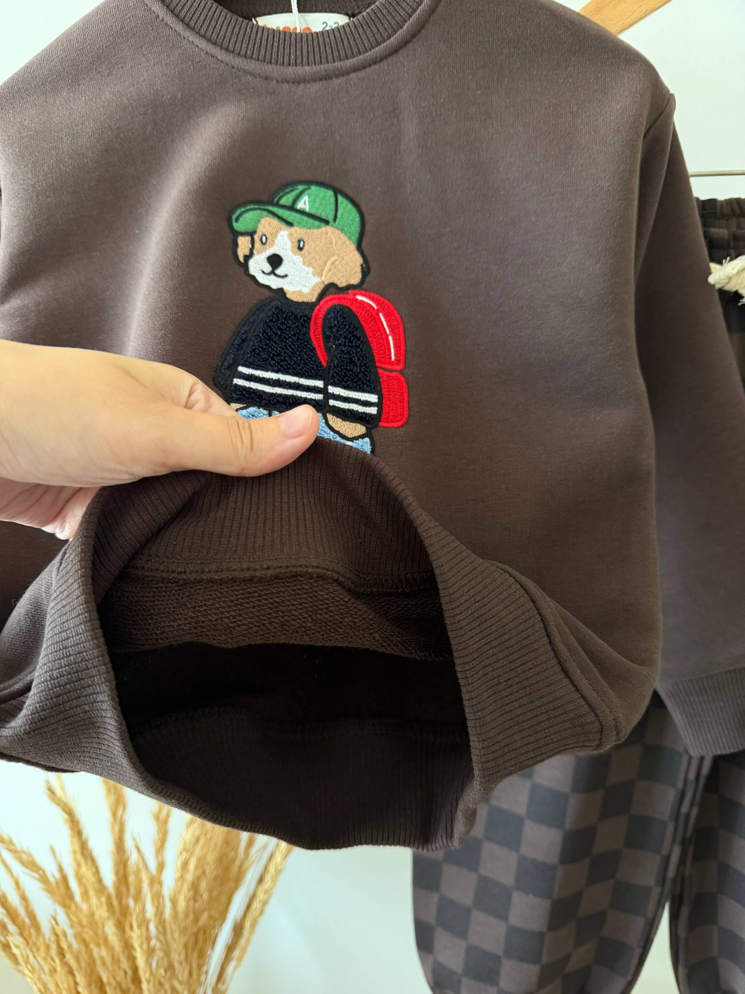 Bear Acı Kahve Damalı Pantolonlu Takım - Görsel 2