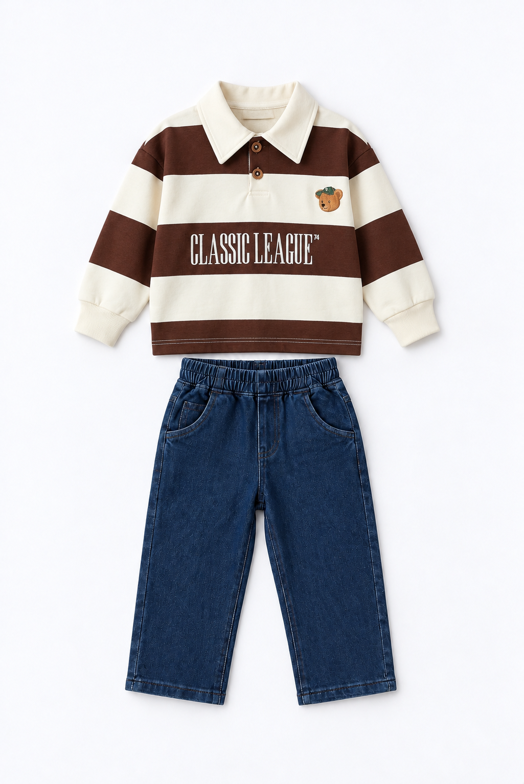 Classic League Polo Yakalı Kot Pantolonlu Takım